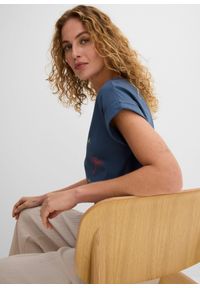 bonprix - T-shirt z nadrukiem z roślinnym motywem. Kolor: niebieski. Wzór: nadruk #3