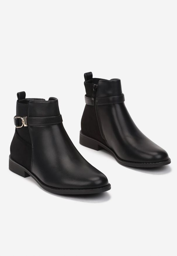 Born2be - Czarne Botki Ionamene. Zapięcie: pasek. Kolor: czarny. Materiał: jeans. Obcas: na obcasie. Styl: klasyczny. Wysokość obcasa: niski