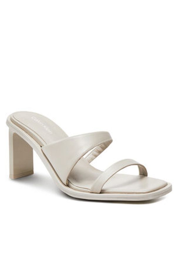 Calvin Klein Klapki Heel Slide 70 Lth HW0HW02072 Beżowy. Kolor: beżowy. Materiał: skóra