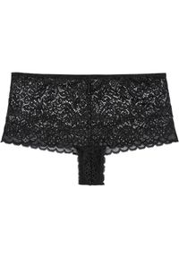 bonprix - Stringi panty. Kolor: czarny. Materiał: bawełna, koronka. Wzór: gładki, koronka #1