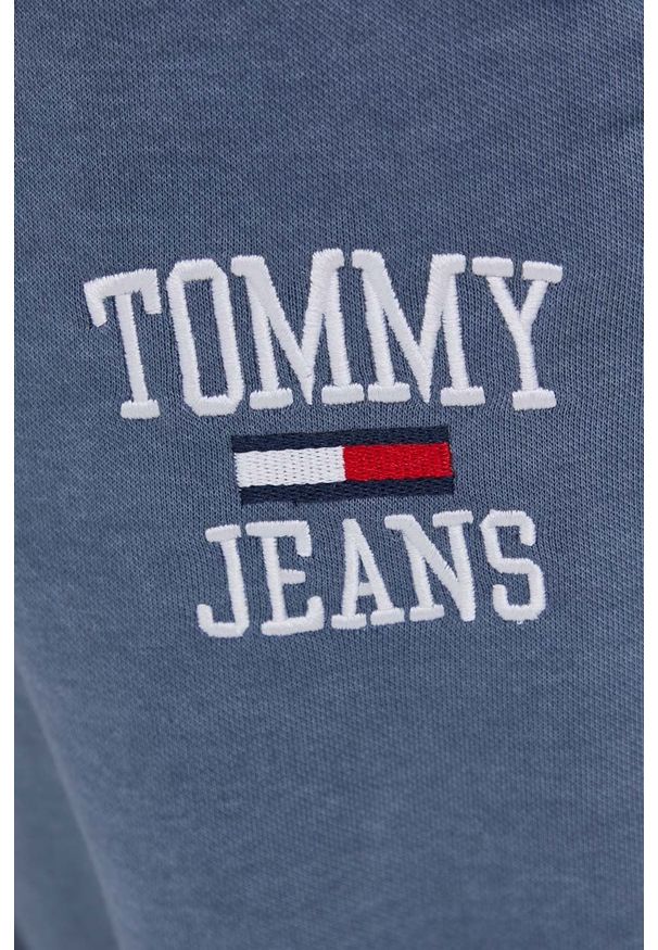 Tommy Jeans spodnie damskie gładkie. Kolor: niebieski. Materiał: bawełna. Wzór: gładki