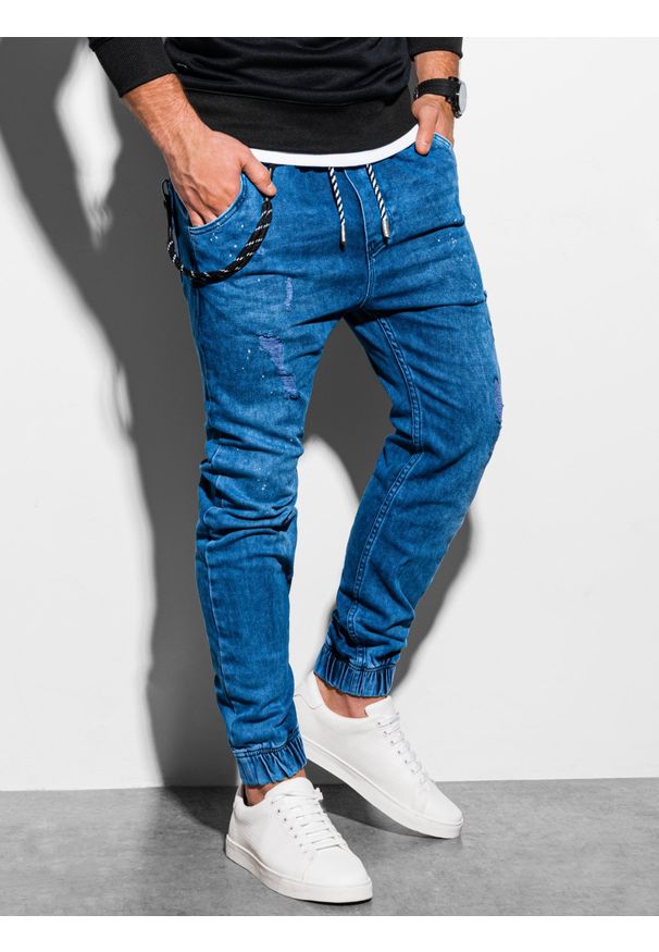 Ombre Clothing - Spodnie męskie jeansowe joggery P939 - niebieskie - XL. Kolor: niebieski. Materiał: jeans