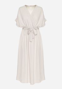 Born2be - Beżowa Sukienka z Bawełną i Ozdobnym Paskiem Lunistra. Okazja: na co dzień. Kolor: beżowy. Materiał: bawełna. Wzór: aplikacja. Styl: elegancki, casual, klasyczny #3