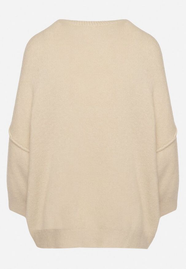 Born2be - Beżowy Sweter z Rękawami 7/8 z Domieszką Wełny Irilliane. Kolor: beżowy. Materiał: wełna. Styl: elegancki