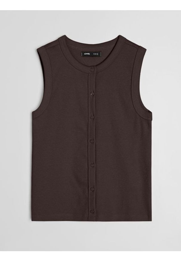 Sinsay - Bawełniana koszulka na ramiączkach - brązowy. Kolor: brązowy. Materiał: bawełna. Długość rękawa: na ramiączkach