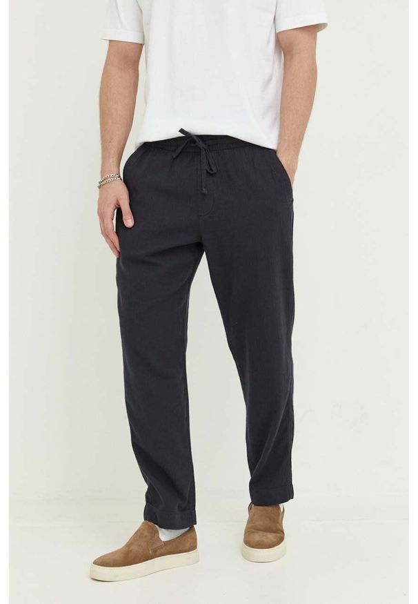 Abercrombie & Fitch spodnie z domieszką lnu kolor czarny proste. Kolor: czarny. Materiał: len
