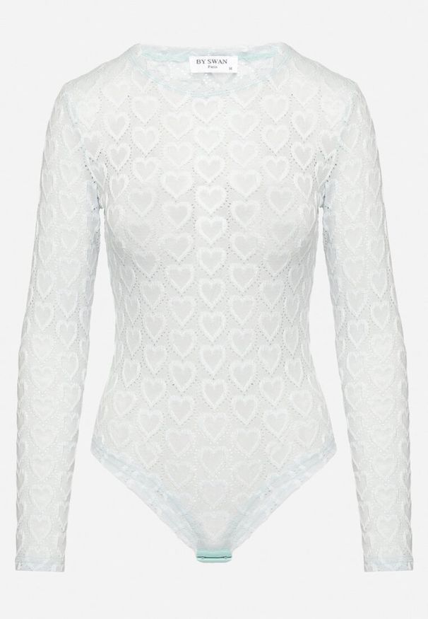 Born2be - Jasnoniebieskie Koronkowe Body z Wiskozą Ozdobione Sercami Danithra. Okazja: na randkę. Kolor: niebieski. Materiał: koronka, wiskoza. Wzór: aplikacja