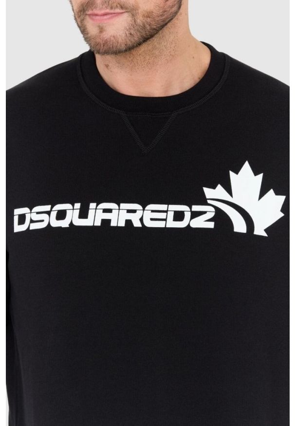 DSQUARED2 Czarna bluza męska z białym logo z liściem, Rozmiar XXL. Kolor: czarny