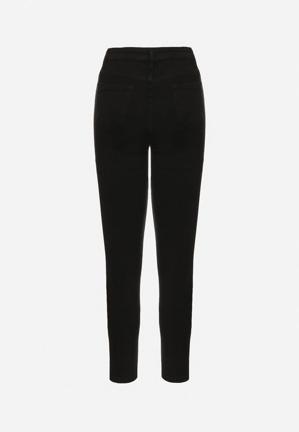 Born2be - Czarne Jeansy z Wiskozą i Bawełną o Kroju Slim z Wysokim Stanem Vallirne. Okazja: na co dzień. Stan: podwyższony. Kolor: czarny. Styl: sportowy, elegancki, casual