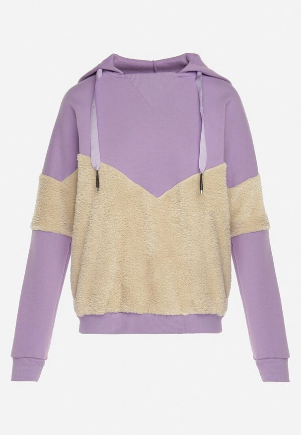 Born2be - Jasnofioletowa Dwukolorowa Bluza z Bawełny z Polarowymi Wstawkami i Kapturem Dikea. Kolor: fioletowy. Materiał: polar, bawełna. Sezon: zima. Styl: elegancki