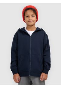 4f - 4F Bluza dresowa rozpinana z kapturem chłopięca - granatowa 152 (11-12 lat). Okazja: na co dzień. Typ kołnierza: kaptur. Kolor: niebieski. Materiał: dresówka. Wzór: ze splotem, gładki. Sezon: lato. Styl: casual, sportowy #1