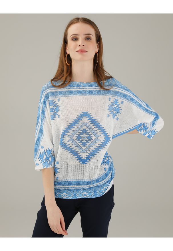 Unisono - WZORZYSTY SWETER Z DZIANINY 225-9083-S CELES. Materiał: dzianina