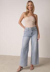 Born2be - Niebieskie Szerokie Jeansy z Bawełną z Wysokim Stanem i Denimowym Paskiem Venwyn. Okazja: na co dzień, na spotkanie biznesowe, do pracy. Stan: podwyższony. Kolor: niebieski. Styl: casual, biznesowy, elegancki #5