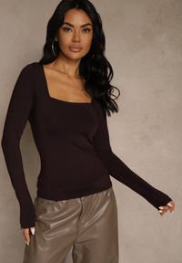 Renee - Bordowa Bluzka Longsleeve z Wiskozą i Kwadratowym Dekoltem Selusei. Typ kołnierza: dekolt kwadratowy. Kolor: fioletowy. Materiał: wiskoza. Długość rękawa: długi rękaw. Długość: długie #3