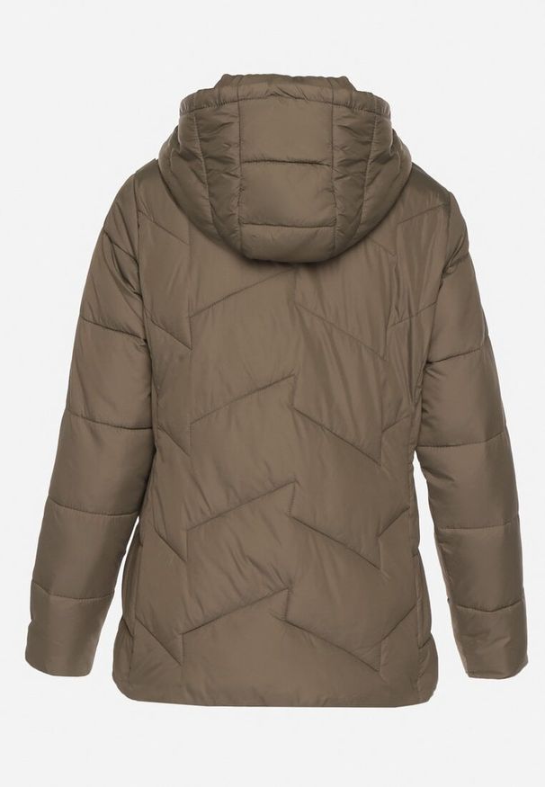 Born2be - Ciemnozielona Kurtka z Pikowanymi Przeszyciami i Odpinanym Kapturem Felanwen. Okazja: na co dzień. Kolor: zielony. Materiał: jeans. Styl: elegancki, casual, sportowy