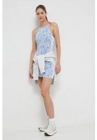 adidas Originals sukienka kolor niebieski mini dopasowana. Kolor: niebieski. Materiał: dzianina. Długość rękawa: na ramiączkach. Typ sukienki: dopasowane. Styl: klasyczny. Długość: mini #4