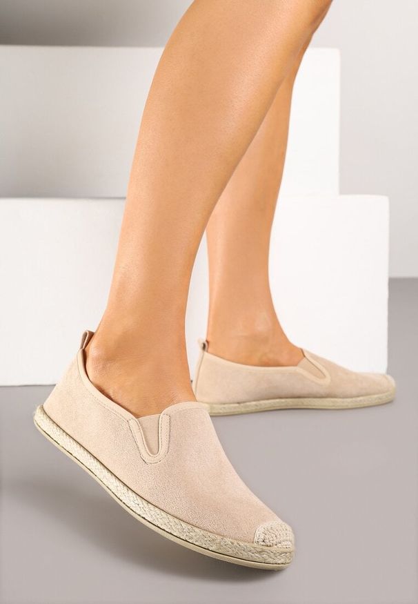 Born2be - Beżowe Espadryle z Elastycznymi Wstawkami Zdobione Plecionką Nitelisa. Okazja: na spacer, na co dzień. Kolor: beżowy. Materiał: jeans. Wzór: aplikacja. Sezon: lato. Styl: klasyczny, elegancki, casual