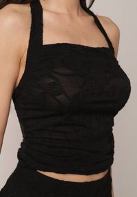 Born2be - Czarny Letni Komplet z Domieszką Wiskozy Bluzka z Wiązaniem z Tyłu i Spódnica Mairir. Kolor: czarny. Materiał: wiskoza #2