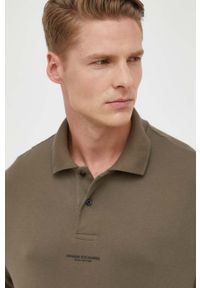 Armani Exchange polo bawełniane kolor zielony z nadrukiem. Typ kołnierza: polo. Kolor: zielony. Materiał: bawełna. Długość: krótkie. Wzór: nadruk #4