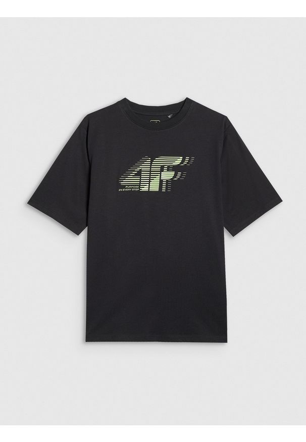 4f - 4F T-shirt oversize z nadrukiem chłopięcy - czarny 152 (11-12 lat). Okazja: na co dzień. Kolor: czarny. Materiał: jersey, bawełna, materiał. Wzór: nadruk. Sezon: lato. Styl: sportowy, klasyczny, casual