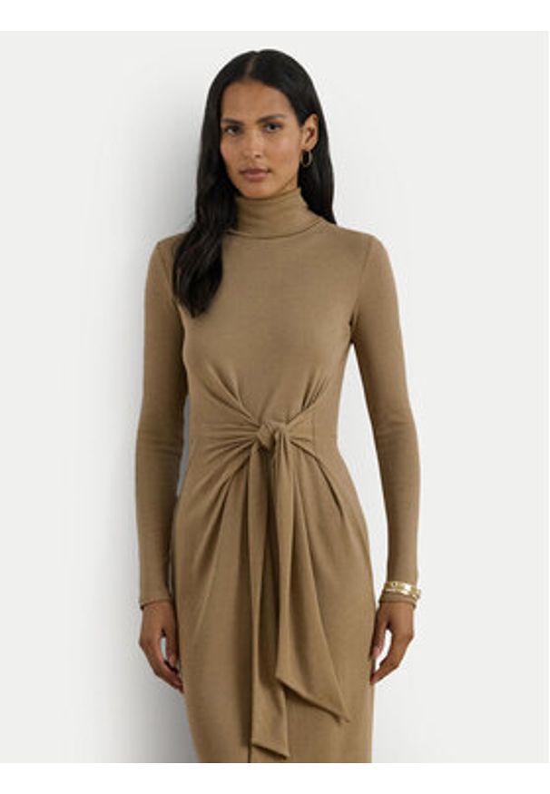 Lauren Ralph Lauren - LAUREN RALPH LAUREN Sukienka dzianinowa 200980028003 Beżowy Slim Fit. Kolor: beżowy. Materiał: bawełna