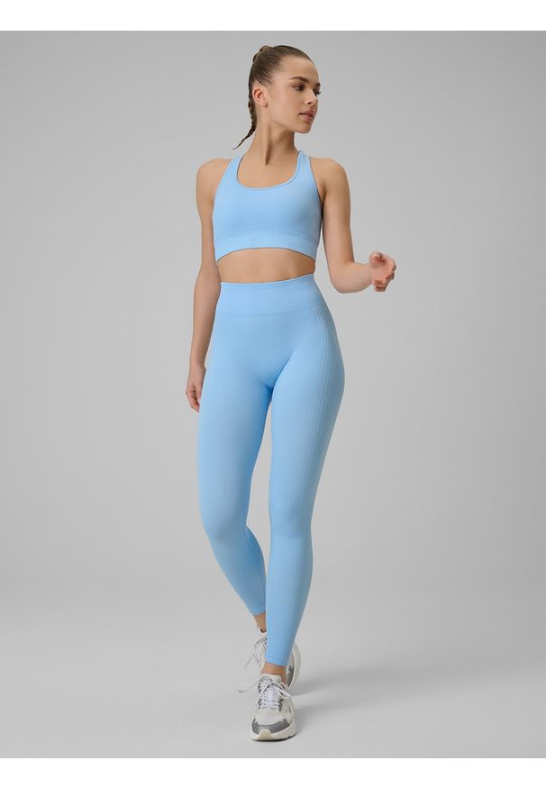 4f - 4F Biustonosz treningowy bezszwowy z niskim wsparciem damski - niebieski XS/S. Kolor: niebieski. Materiał: włókno, materiał. Rodzaj stanika: wyciągane miseczki. Sport: fitness