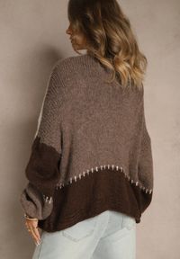 Renee - Beżowy Kardigan z Domieszką Wełny i Wiskozy w Patchworkowym Stylu Fesolinne. Okazja: na spacer. Kolor: beżowy. Materiał: wełna, wiskoza #4