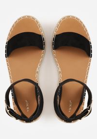 Born2be - Czarne Sandały z Ozdobą Klamrą i Jutową Platformą Riseth. Okazja: na co dzień. Zapięcie: klamry. Kolor: czarny. Wzór: aplikacja. Obcas: na platformie. Styl: casual, elegancki #2