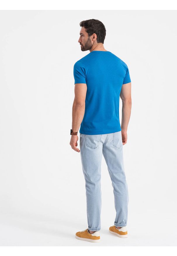Ombre Clothing - Męski klasyczny bawełniany T-shirt BASIC - niebieski V12 OM-TSBS-0146 - XXL. Okazja: na co dzień. Kolor: niebieski. Materiał: bawełna. Styl: klasyczny