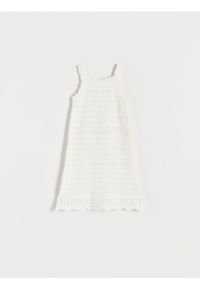 Reserved - Ażurowa sukienka - złamana biel. Materiał: bawełna, dzianina. Wzór: ażurowy