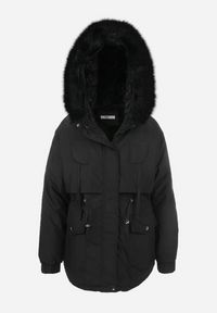 Born2be - Czarna Kurtka Pudełkowa z Futerkiem Oreitheia. Kolor: czarny. Materiał: futro. Długość: krótkie. Wzór: aplikacja #4