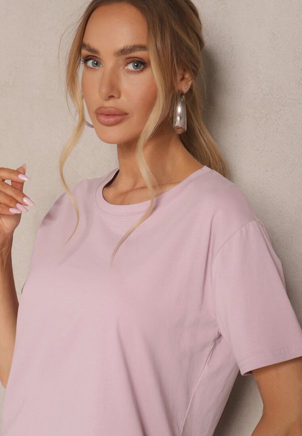 Renee - Jasnofioletowy Klasyczny T-shirt Bawełniany o Casualowym Kroju Nattine. Okazja: na co dzień. Kolor: fioletowy. Materiał: bawełna. Wzór: gładki. Styl: klasyczny