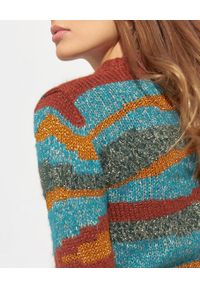 Pinko - PINKO - Dzianinowy sweter Valsusa. Kolor: brązowy. Materiał: dzianina. Wzór: ze splotem, kolorowy