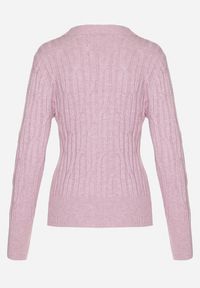 Born2be - Jasnoróżowy Sweter z Wiskozą Ozdobiony Tłoczeniem Savinia. Okazja: na spotkanie biznesowe, na co dzień. Kolor: różowy. Materiał: wiskoza. Wzór: aplikacja. Styl: biznesowy, casual, elegancki #3