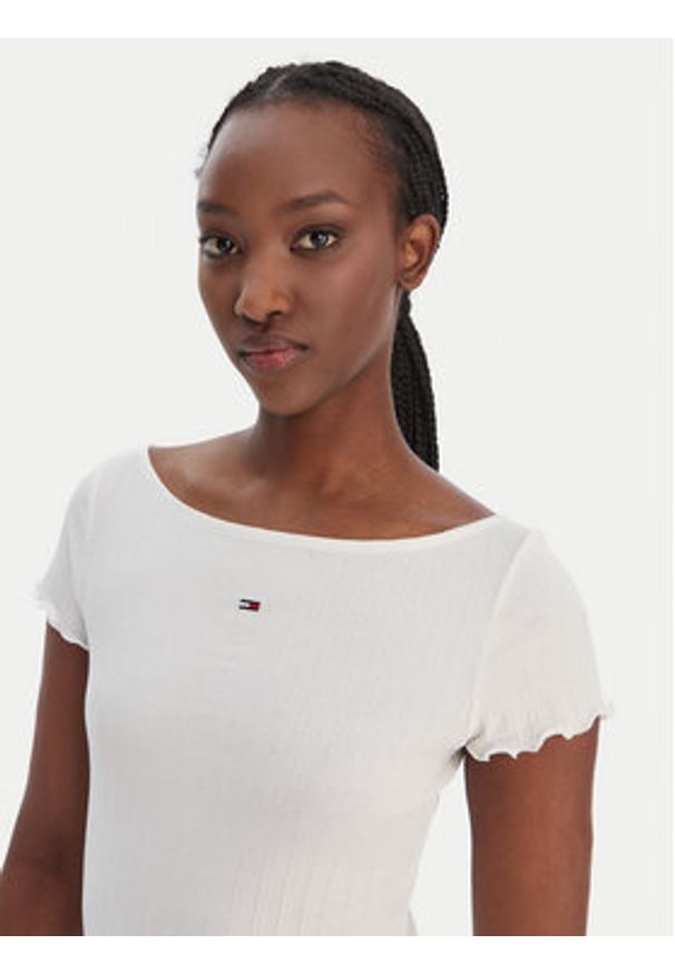 Tommy Jeans T-Shirt Lettuce Edge DW0DW22460 Écru Slim Fit. Materiał: bawełna