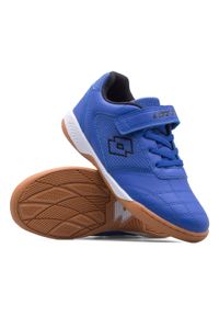 Buty treningowe dziecięce LOTTO WHIZZER halowe, futsal. Kolor: wielokolorowy, niebieski, czarny. Materiał: guma, materiał, tkanina, syntetyk