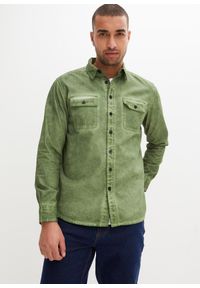 bonprix - Koszula z długim rękawem i efektem wytarcia, z czystej bawełny. Kolor: zielony. Materiał: bawełna. Długość rękawa: długi rękaw. Długość: długie #1