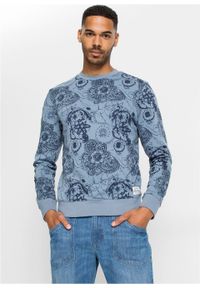Bluza z bawełny z recyklingu z nadrukiem bonprix dymny niebieski - paisley. Kolor: szary. Materiał: materiał, bawełna. Wzór: nadruk, paisley #3