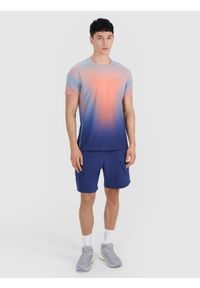 4f - 4F T-shirt treningowy regular szybkoschnący męski 4F x Robert Lewandowski - turkusowy L. Kolor: turkusowy. Materiał: dzianina, włókno, syntetyk, materiał, skóra. Długość rękawa: krótki rękaw. Długość: krótkie. Wzór: nadruk, jednolity. Sport: fitness