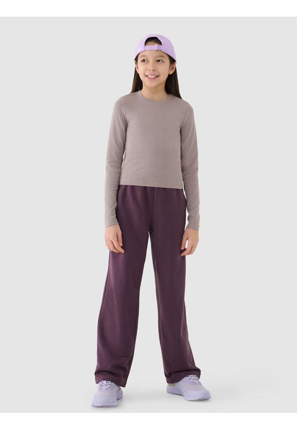 4f - 4F Longsleeve slim gładki dziewczęcy - beżowy 140 (9-10 lat). Okazja: na co dzień. Kolor: beżowy. Materiał: dzianina, bawełna, materiał, elastan. Długość rękawa: długi rękaw. Długość: długie. Wzór: gładki. Sezon: lato. Styl: klasyczny, casual, sportowy