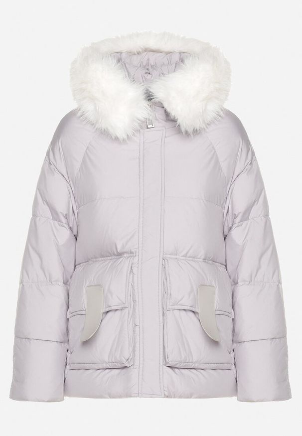 Born2be - Jasnoszara Kurtka Pikowana z Odpinanym Futerkiem Nomizia. Okazja: na co dzień, na spacer. Kolor: szary. Materiał: futro. Sezon: zima. Styl: elegancki, casual