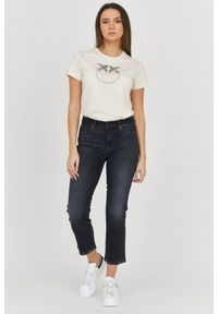 7 FOR ALL MANKIND Czarne jeansy damskie z lekko poszarpanymi nogawkami THE STRAIGHT CROP SLIM ILLUSION SAVAGE, Rozmiar 30. Kolor: czarny