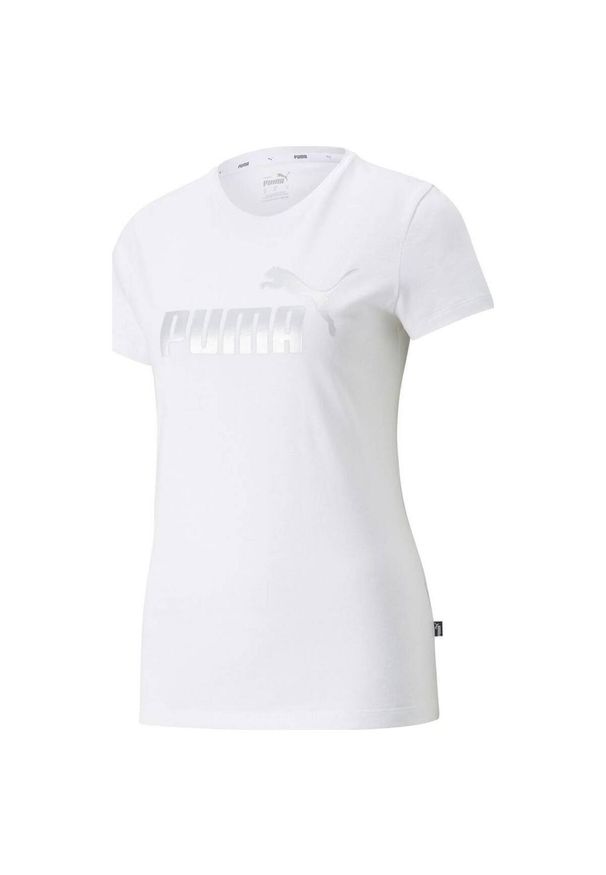 Puma - T-shirt Damski Metalik Logo Essentials. Kolor: biały