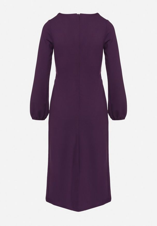 Born2be - Fioletowa Koktajlowa Sukienka z Kopertowym Dołem i Ściągaczami przy Rękawach Felilena. Kolor: fioletowy. Sezon: wiosna, lato. Typ sukienki: kopertowe. Styl: wizytowy