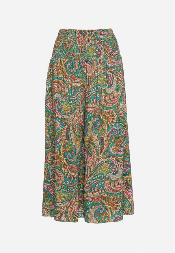 Born2be - Zielone Bawełniane Spodnie Kuloty z Wzorem Paisley Tarrisa. Okazja: na co dzień. Kolor: zielony. Materiał: bawełna. Wzór: paisley. Styl: elegancki, casual
