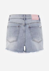 Renee - Niebieskie Szorty Jeansowe z Bawełną High Waist z Brokatem i Przetarciami Amatonice. Okazja: na spacer. Stan: podwyższony. Kolor: niebieski. Materiał: bawełna, jeans. Sezon: lato #5