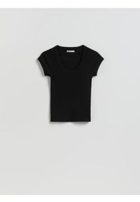 Reserved - T-shirt slim fit - czarny. Kolor: czarny. Materiał: elastan, bawełna, dzianina #1