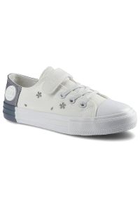 Big-Star - Białe Trampki Big Star Dziecięce Buty Na Rzep. Okazja: na spacer, na uczelnię. Zapięcie: rzepy. Kolor: szary. Materiał: guma, materiał. Szerokość cholewki: normalna. Wzór: nadruk, kwiaty, aplikacja. Styl: młodzieżowy, wizytowy