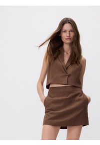 Reserved - Spódnico-szorty z lnem - ciemnobrązowy. Kolor: brązowy. Materiał: len #1