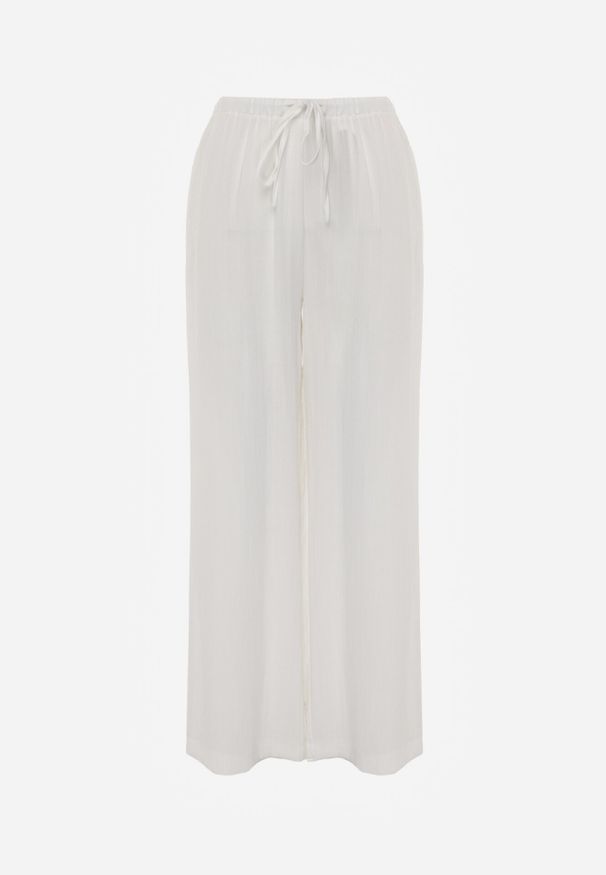 Born2be - Białe Wiskozowe Spodnie z Szeroką Nogawką i Wiązaniem w Talii Terisanna. Okazja: na co dzień. Kolor: biały. Materiał: wiskoza. Styl: elegancki, klasyczny, casual